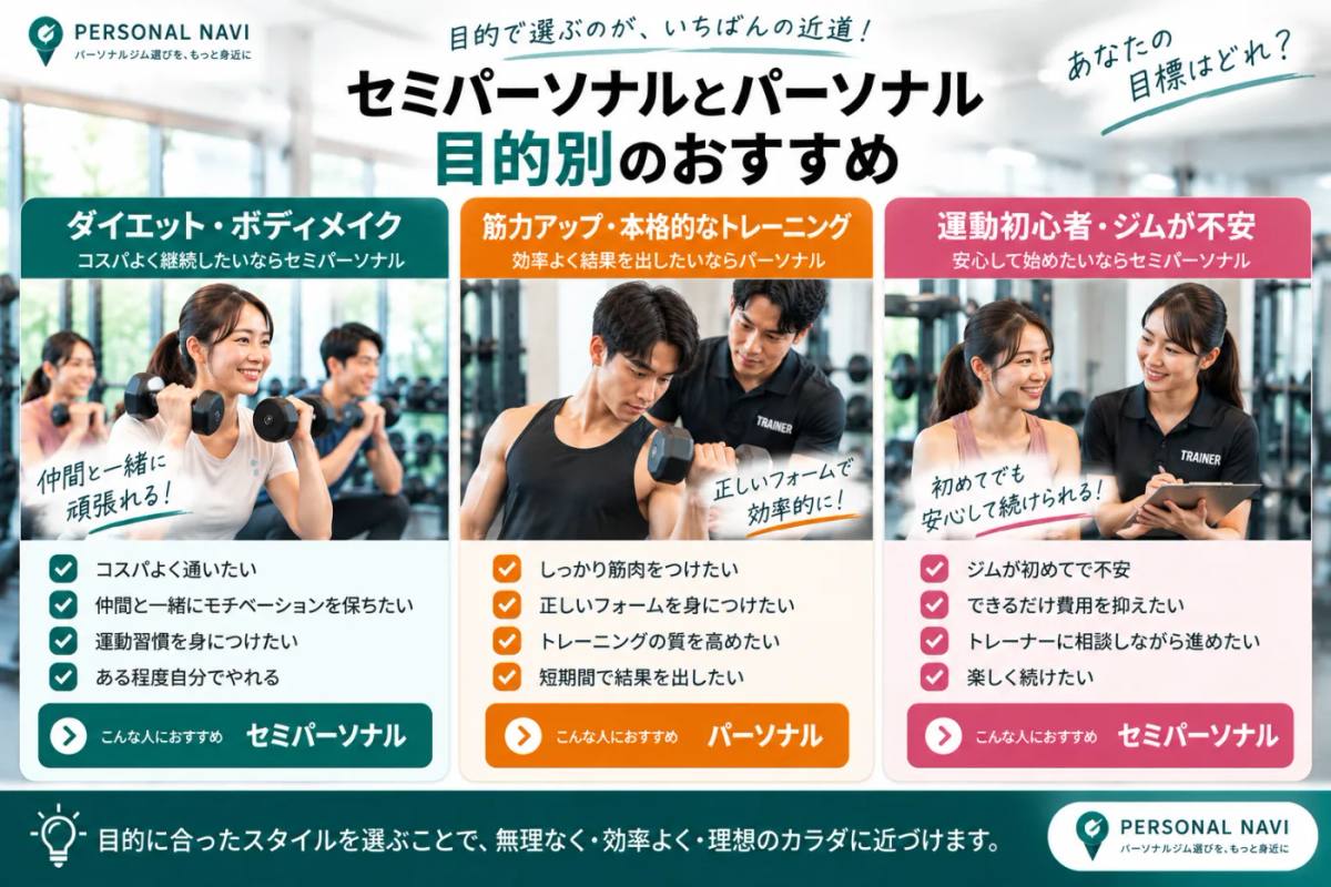 目的別のおすすめを整理した図解|ダイエット・筋力アップ・運動初心者それぞれに向く選択肢