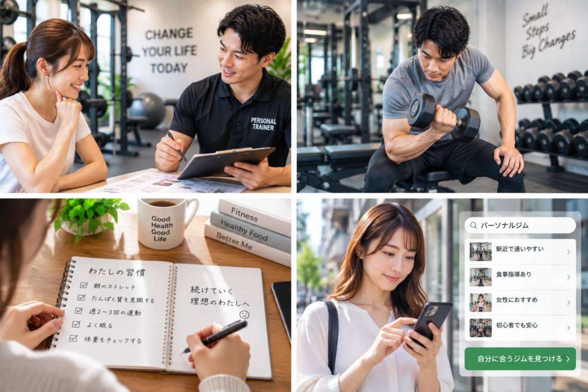 卒業後に運動と生活習慣を続ける場面をまとめたイメージ|トレーナー相談・自主トレ・習慣ノート・ジム検索